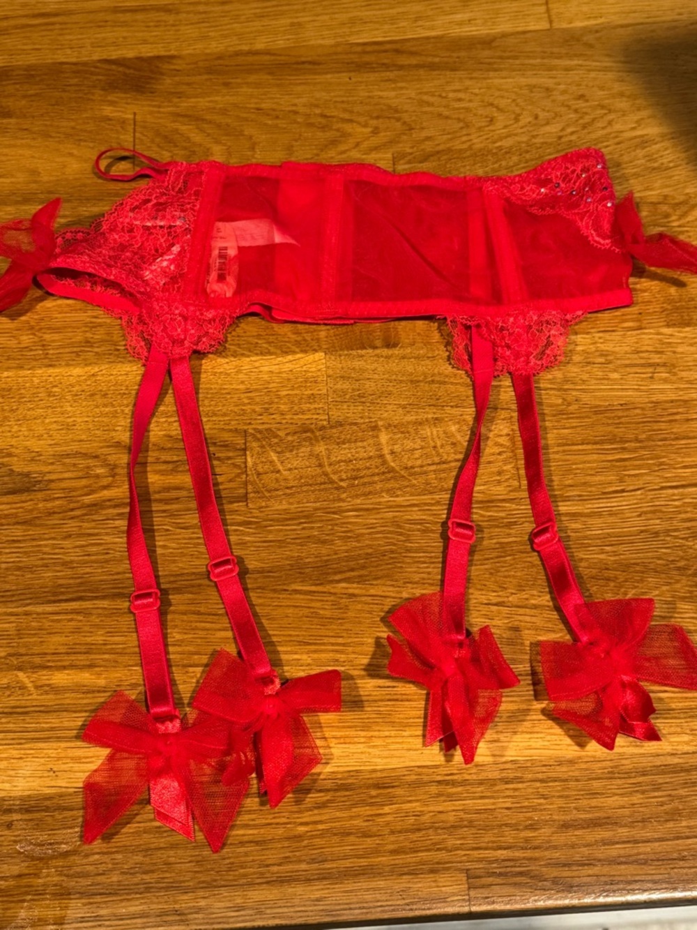 Victoria's Secret Red Lace Garter Belt with Bow Accents